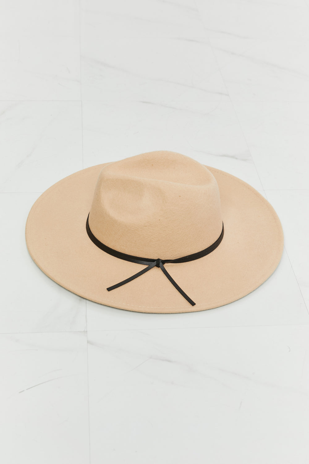Beige Fedora with Faux Leather Knot