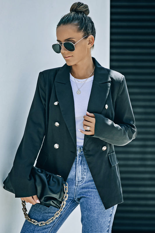 Chic Double-Breasted Padded Shoulder Blazer