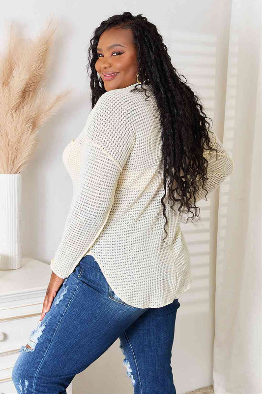 Full Size Scoop Neck Patch Pocket Top