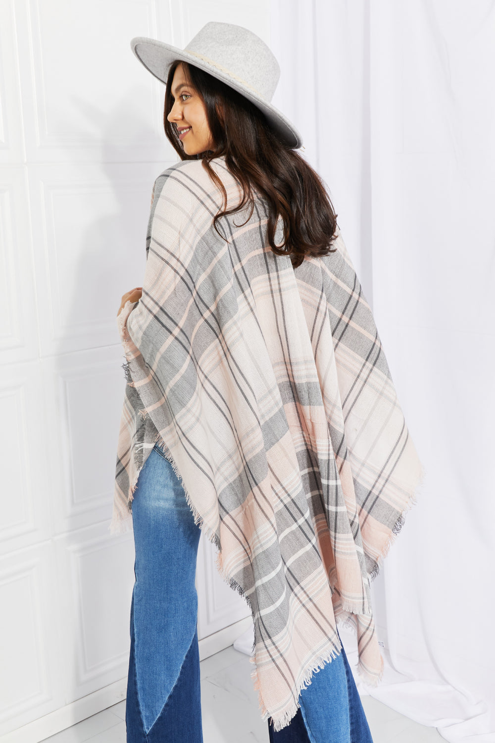 Plaid Cloak Sleeve Poncho