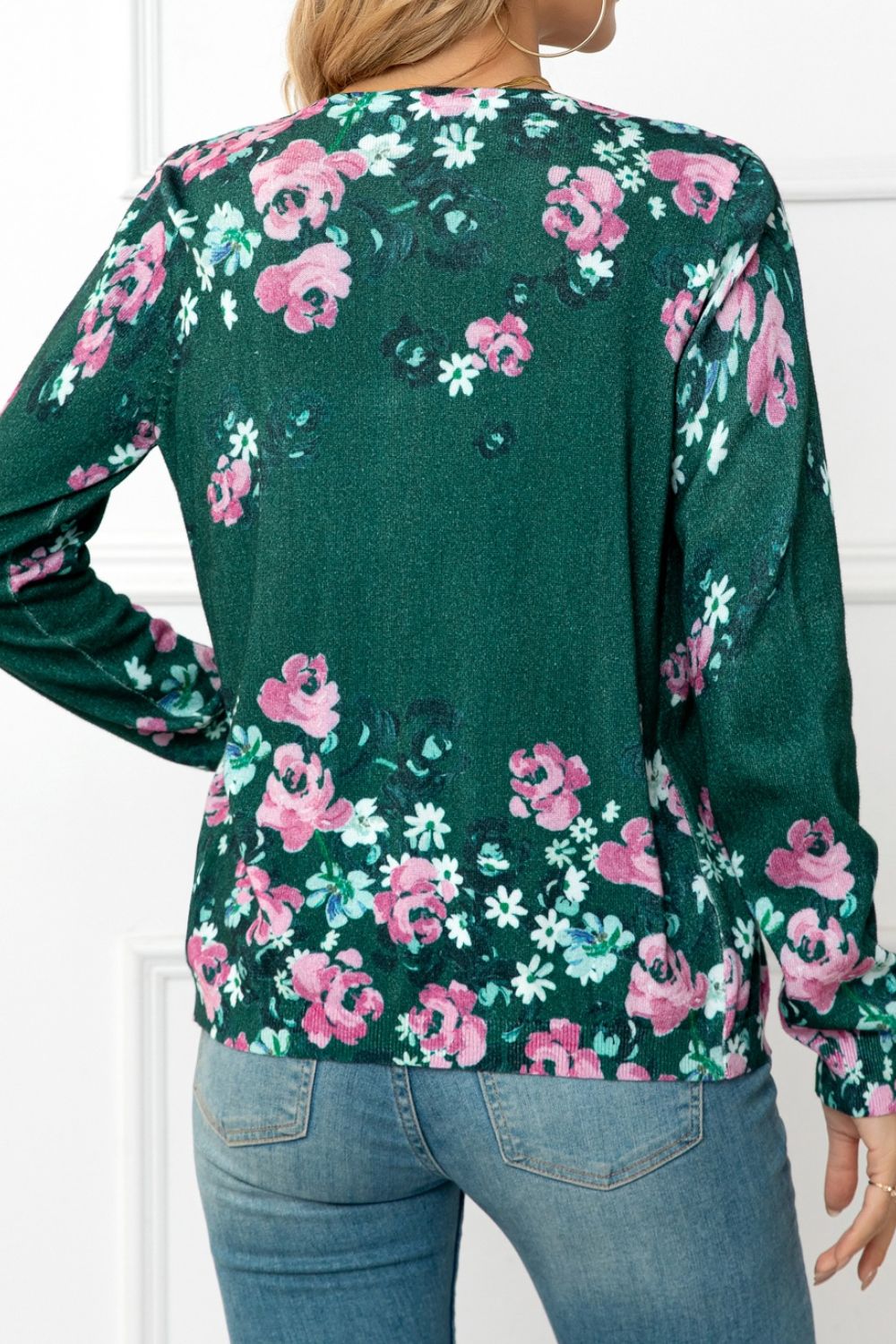 Floral Round Neck Cardigan