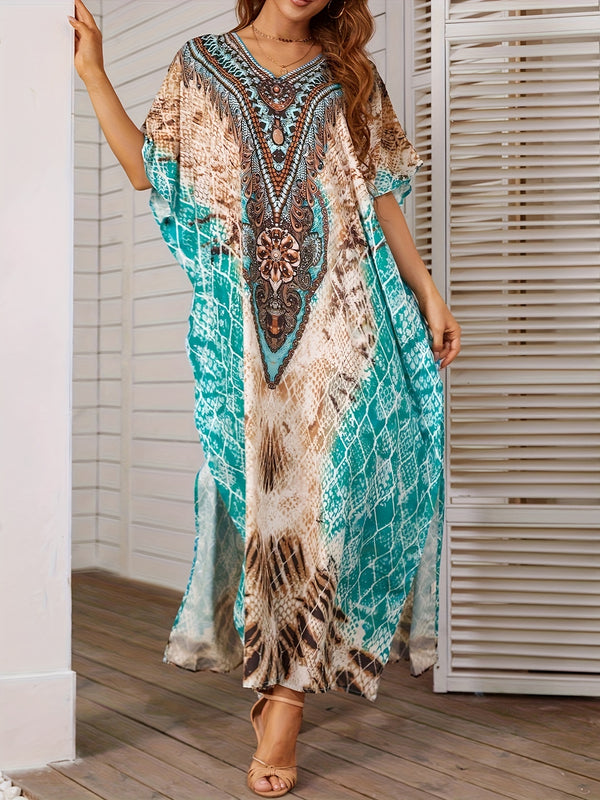 Tile Print Bat Sleeve Kimono