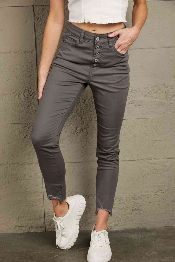 Button Fly Hem Detail Skinny Jeans