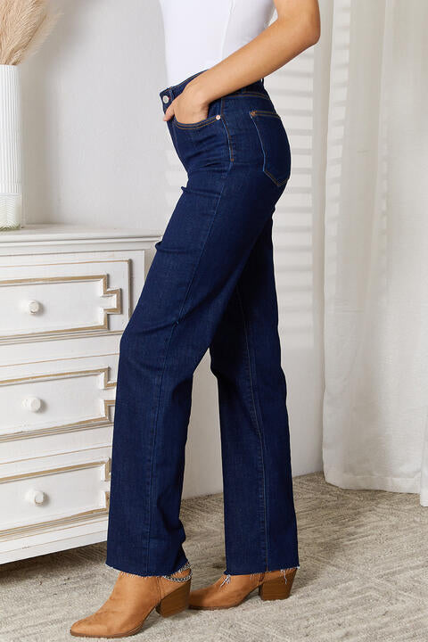 Full Size Raw Hem Straight Leg Jeans with Pockets