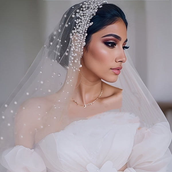Exquisite Pearl Bridal Head Veil