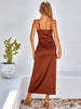 Pleated Detail Spaghetti Strap Slit Dress